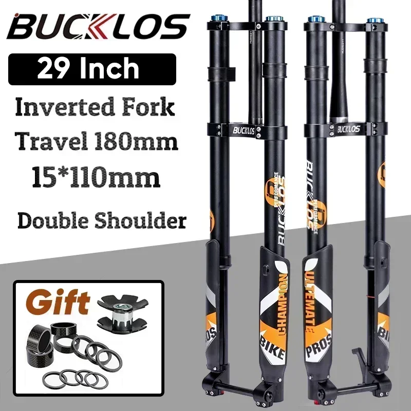 BUCKLOS Forcella pneumatica invertita a doppia corona 26/27.5/29 pollici DH MTB Forcella a sospensione pneumatica 15*110mm Boost Forcella E-bike