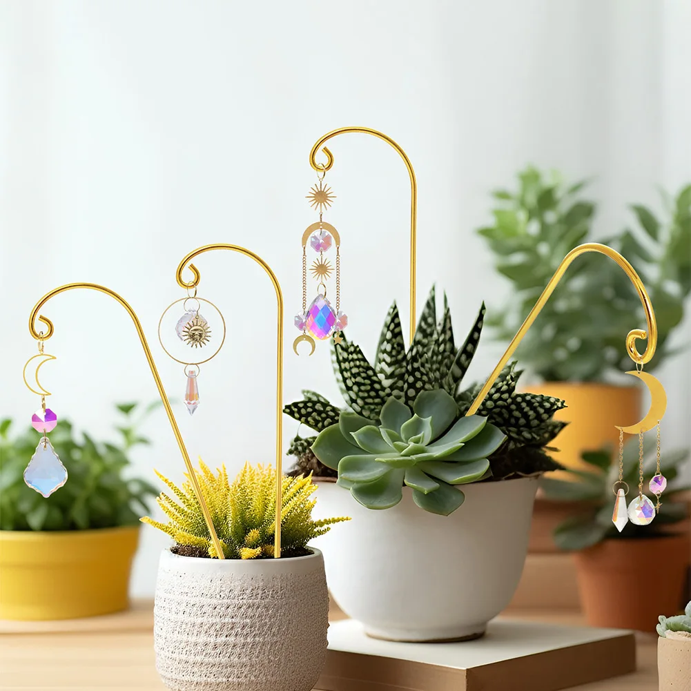 Sun Catcher Courtyard Wind Chime Bonsai Flower Arrangement Flower Pot Decor Gold Silver Rod Ground Insert For Crystal Pendant