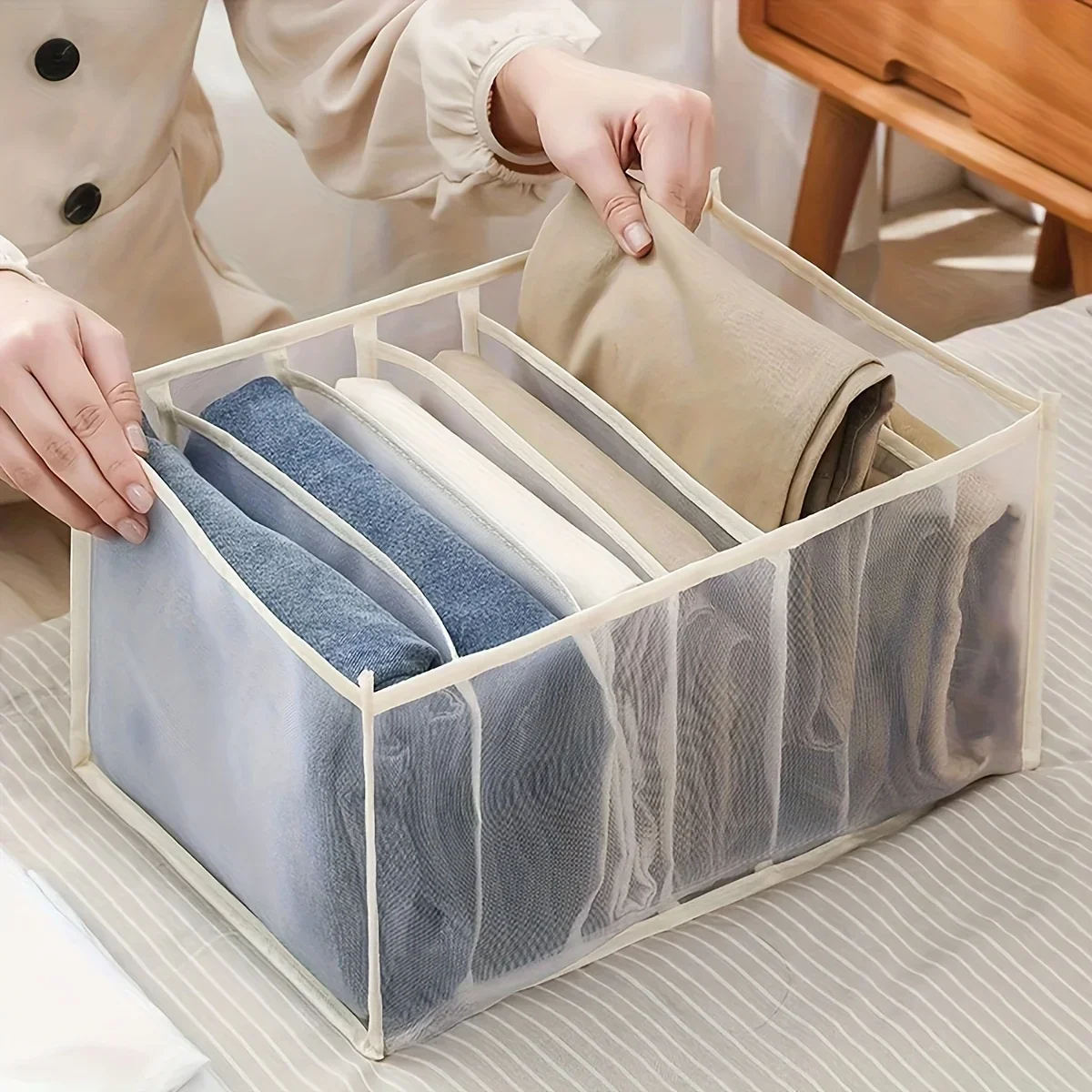 Caja de almacenamiento de organización de pantalones vaqueros, organizador de armario, sistema de organización de ropa, organizadores de cajones, gabinete, organizador de almacenamiento de pantalones