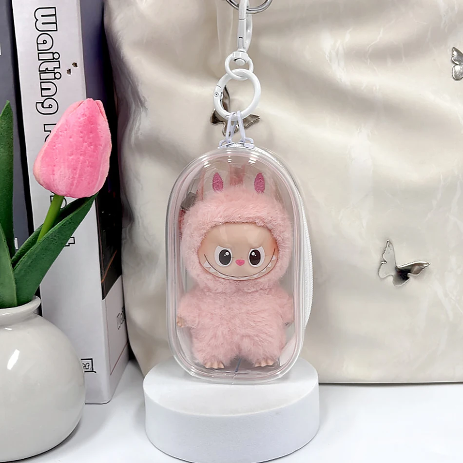 Für Mini Labubu Pin Für LoveTransparent Bunte Schutz Fall V4 Puppe Zubehör Plüsch Puppe Display Tasche Outdoor Schlüsselbund Spielzeug – Detail 5
