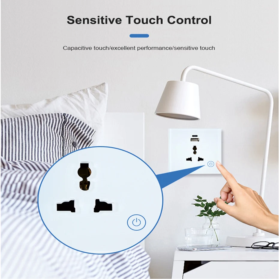 Tuya Smart  Wifi Touch Wall Switch 110V 220V Universal Socket and USB Charging Port & Type C Work with APP Voice Control