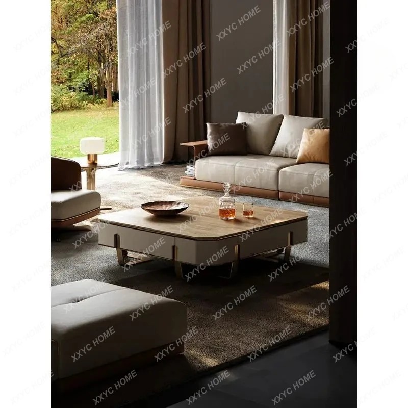 

Легкий роскошный чайный столик из цельного дерева в итальянском стиле, вилла, большой плоский слой, гостиная, домашний квадратный большой чайный столик, новый