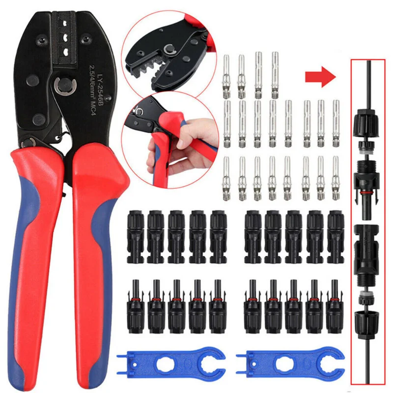 12 Pair Solar Crimp Tool Connector Spanner+PV Crimper Wire Stripper Crimping Cutters Kit