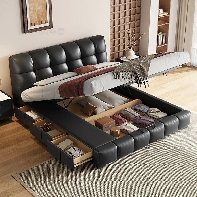 Bedroom bed Italian minimalist solid wood puff master bedroom