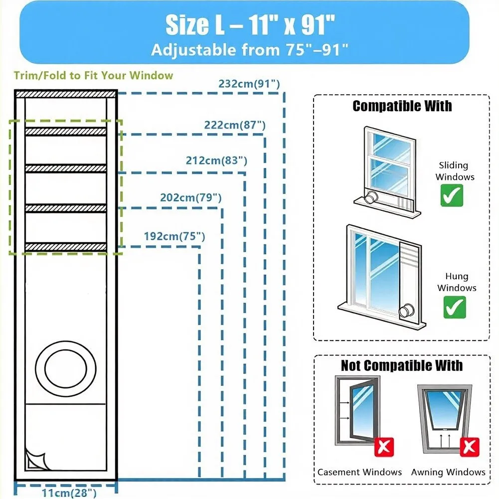 1 Piece Silver Oxford Cloth Sealing Kit For Portable Air Conditioner Window Hose Gap Cover 28x232cm Home Cooling Parts