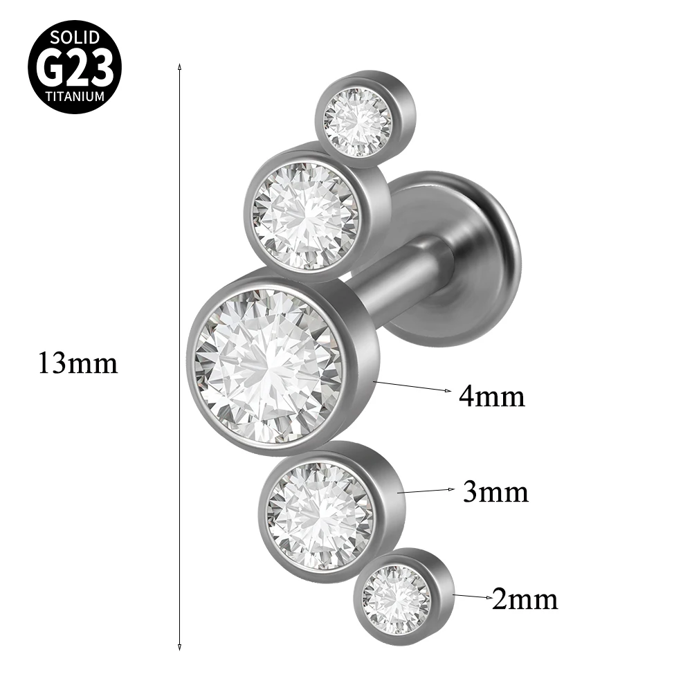 25PCS/Lot ASTM F136 Titanium Labret Clear Crystal Cluster Earring Helix Tragus Cartilage Flat Base Ear Studs Piercing Wholesale