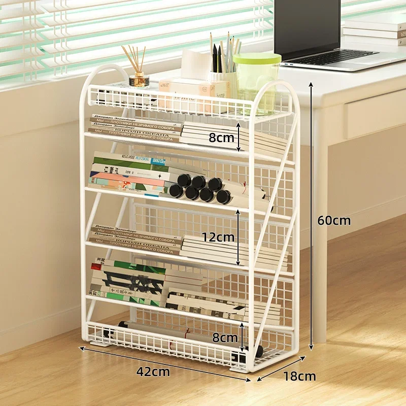 

Office Bookshelf, Multi-Layer Under-Desk Storage Cart, Mobile Organizer for Snacks and Books, Efficient Desk Accessory