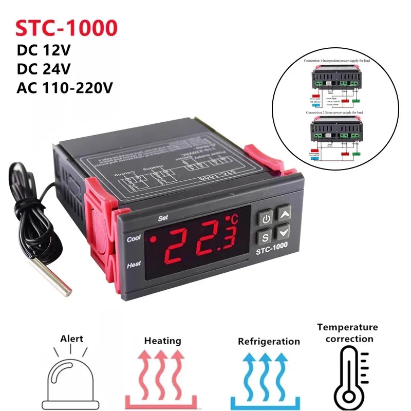 STC-1000 controlador de temperatura Digital termostato termorregulador incubadora relé calefacción refrigeración STC 1000 12 24V 220V STC1000