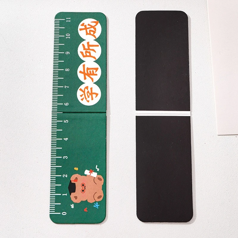 12 Pcs Cartoon Magnetic Ruler Bookmark Student Creative Folding Magnet Bookmark Stationery Gift Children's Text Book Page Clip