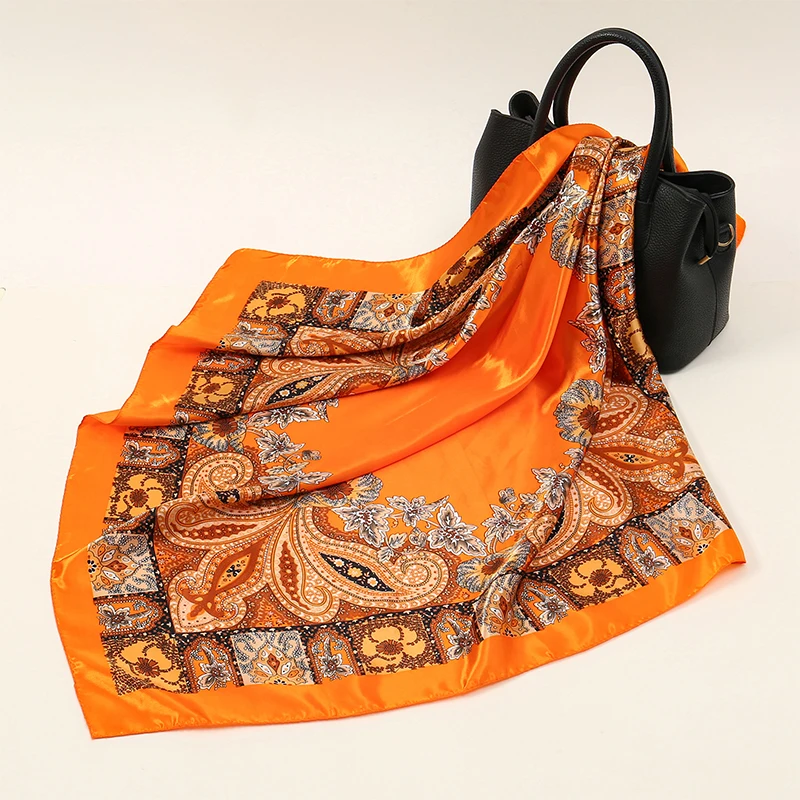 2025 실크 숄 스퀘어 스카프 여성용 프린트 헤어밴드 푸라르 새틴 히잡 헤어밴드 네커치프 여성 헤드랩 반다나