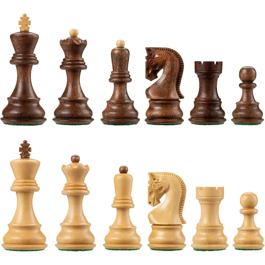 مجموعة شطرنج خشبية فاخرة مرجحة مقاس 3.75 بوصة. تصميم King Classic European Staunton الذي يتميز بمواد خشب البقس السنط المثالية