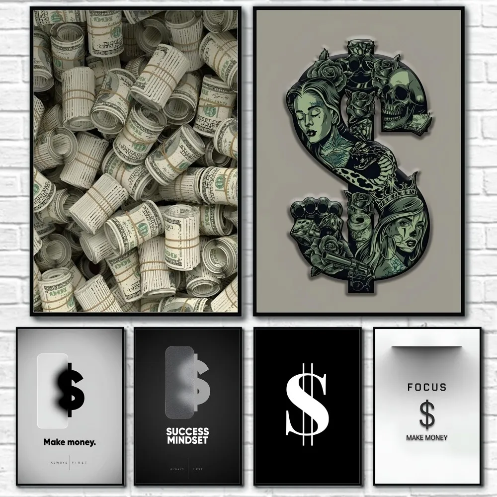 

Luxury Simple Dollar Sign Cool Wealth Poster Sticky Wall Art Printing Waterproof Home Living Bed Room Bar Aesthetic Decor