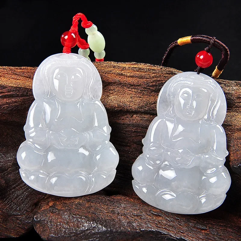Genuine Myanmar Jadeite Grade A Burma Jade Guanyin Pendant Necklace Men Women Buddhist Amulet Healing Gemstone Fine Jewelry Gift