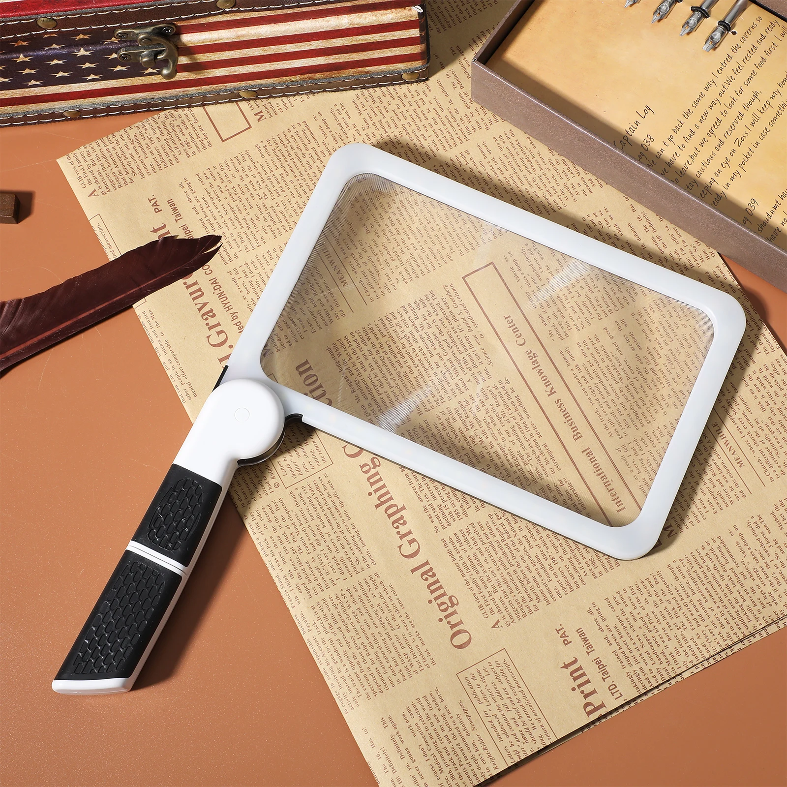 

Handheld Magnifying Glass Jumbo Rectangle Lens Led Light For Reading Repair Science Explore Portable Folding Illuminated