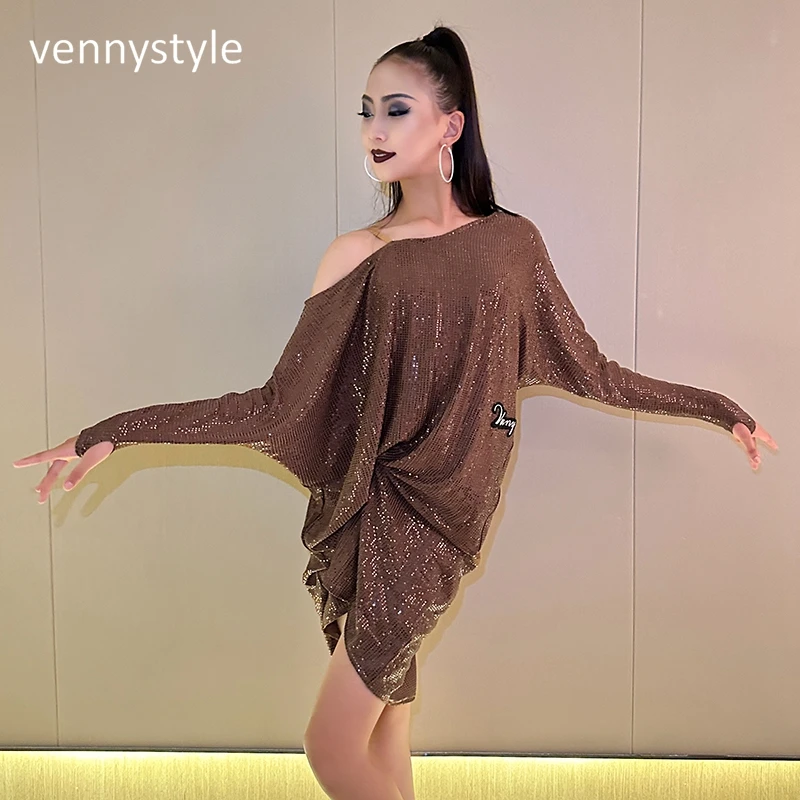 Venny Girls Prom Dress Long Sleeve Latin Dance Clothes Kids Professional Dancing Performance Dress Rumba Costume Bodysuit Skirt