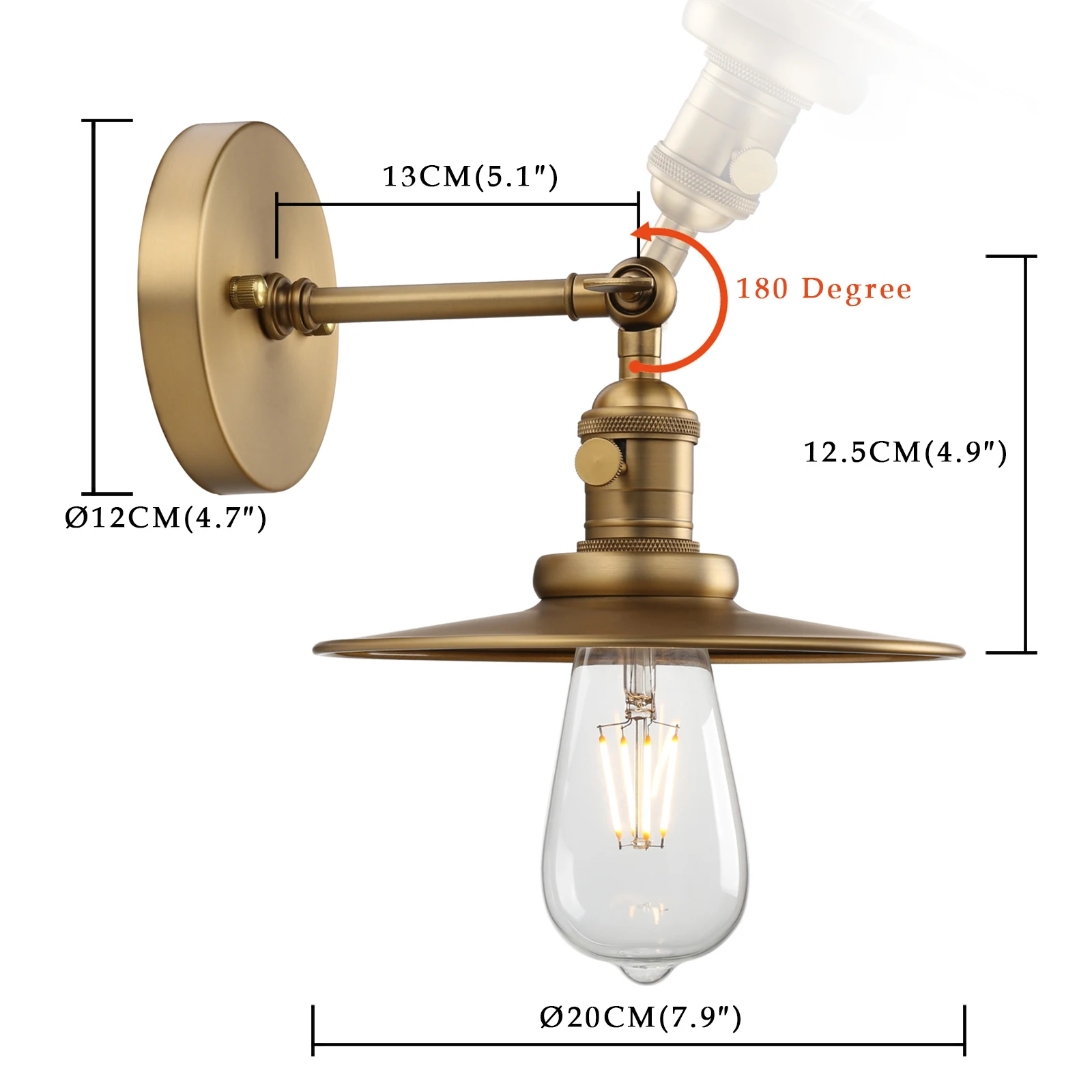 Imagem -04 - Phanthy Industrial Wall Sconce Luminária de Parede Antiga Acabada 787 Polegadas Canopy Artesanal Botão Ligado e Desligado Luz