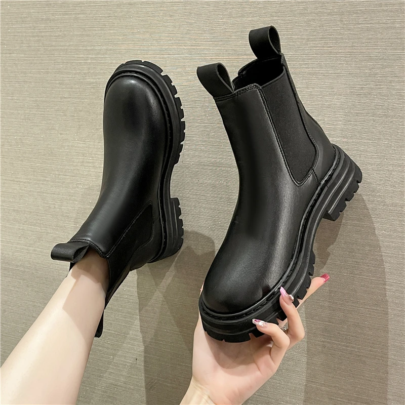 Chelsea Boots Large Base of New Fund of 2022 Autumn Pipe Boots Low Cylinder Scooter Round Head Short Boots Shoes for Women New