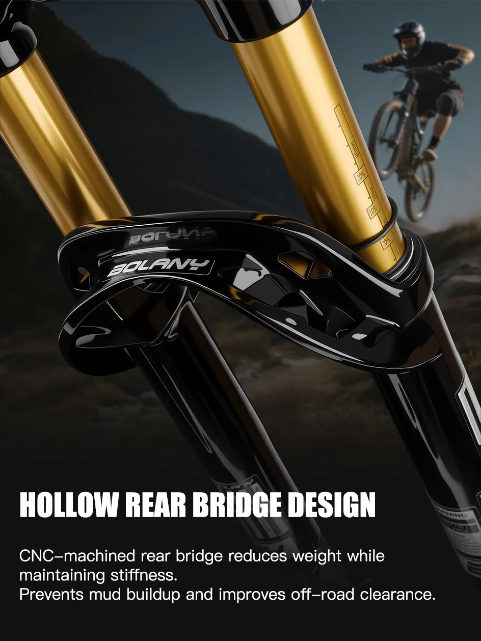 BOLANY MTB-Luftgabel mit Federung, 27,5/29 Zoll, 120 mm, Reise-MTB-Gabel, Magnesiumlegierung, ultraleichtes Design, 15 x 110 mm Boost-Fahrradgabel – Detail 4