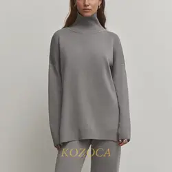 Kozoca-suéter de cuello alto de punto para mujer, Jersey suave y grueso, informal, suelto, cálido, a la moda, Otoño e Invierno