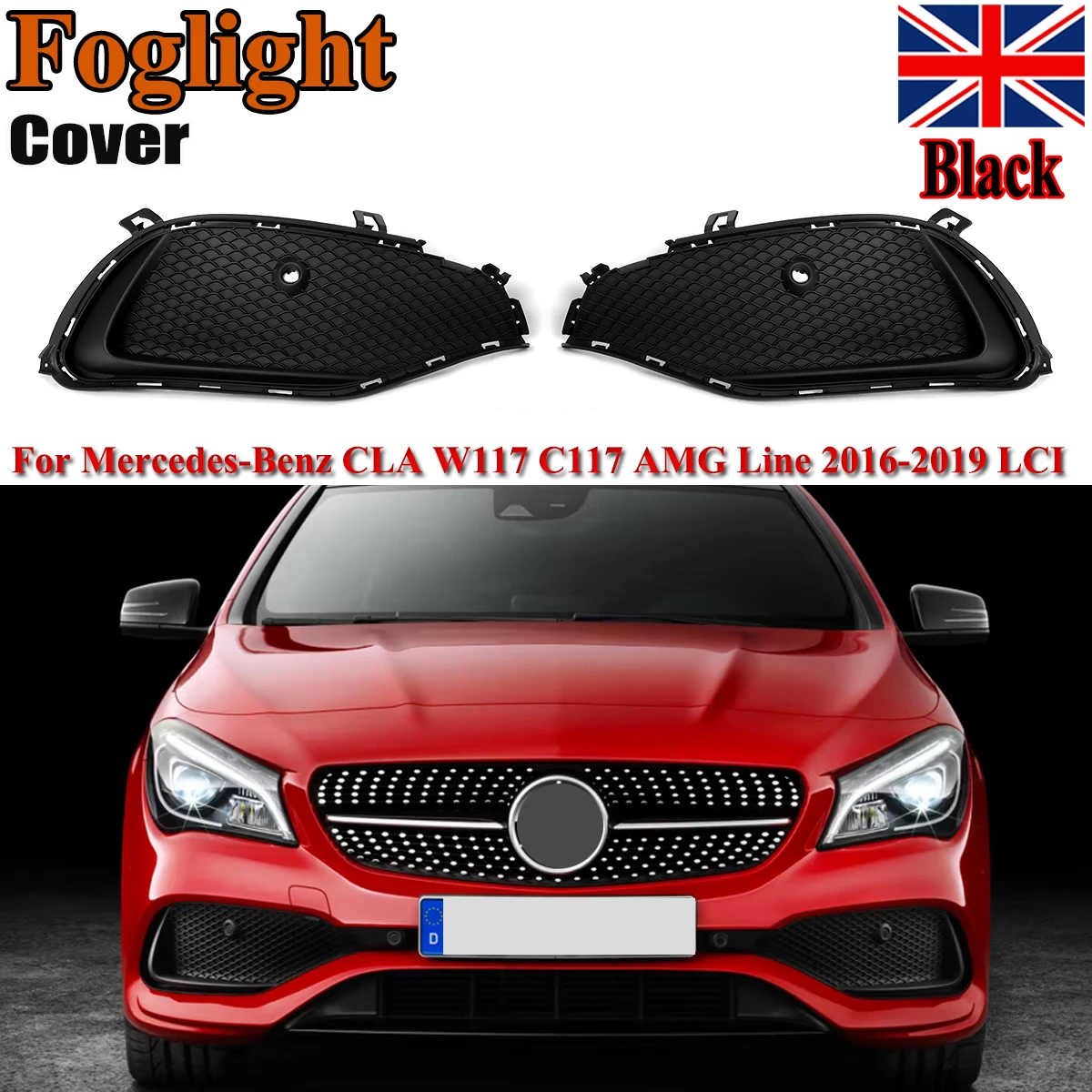 

For 2016-2019 Mercedes W117 CLA180 CLA250 CLA45 Sport Front Bumper Fog Light Grille