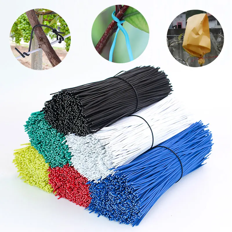 

100PCS Oblate Gardening Cable Ties Reusable Iron Wire Twist Tie for Flower Plant Climbing Vines Multifunction Coated Fix Strings