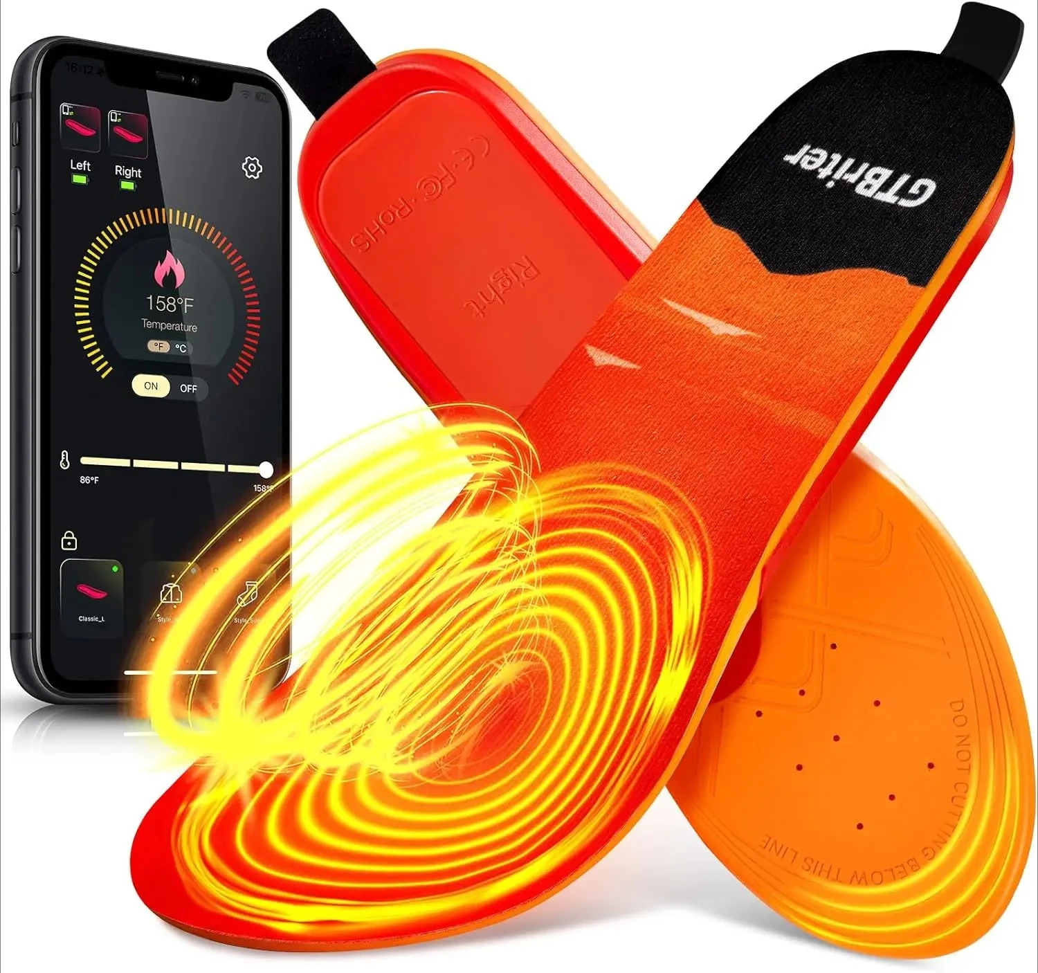 5000mAh Detachable Battery Heated Insoles, APP Control Cut‑to‑Fit Winter Foot Warmers for Skiing Hiking