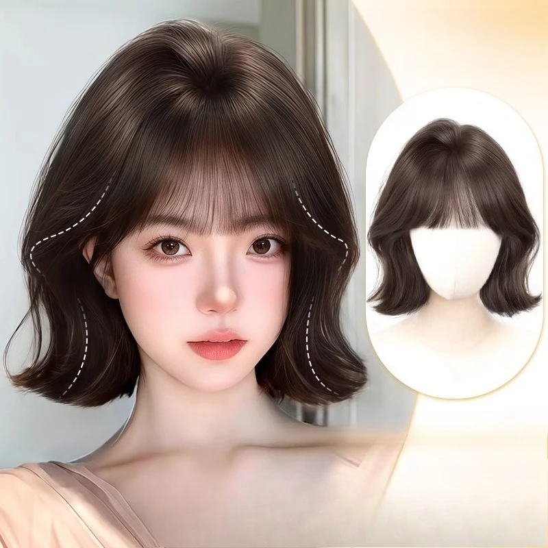 Full-head synthetic wig for women, realistic hair, Korean-style short curly hair for age-reduction, daily wear.