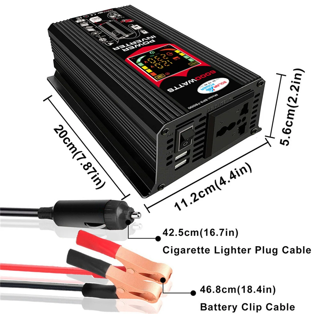 Inverter per auto da 6000W modificato Inverter intelligente per veicoli a onda sinusoidale Dual USB Digital Power Inverter DC 12V a AC 110V 220V