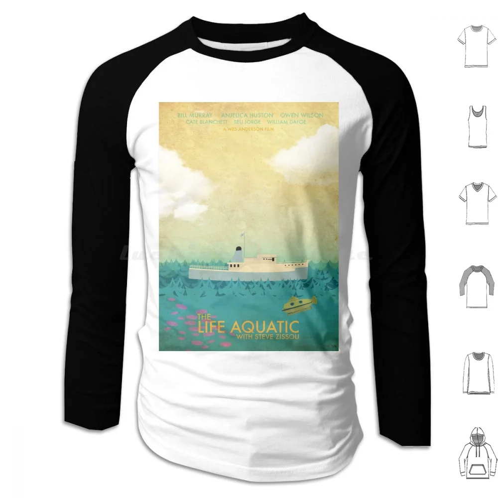 ملصق فيلم The Life Aquatic بأكمام طويلة، فيلم The Life Aquatic Wes Anderson، فيلم Ocean Sea Water Minimalist