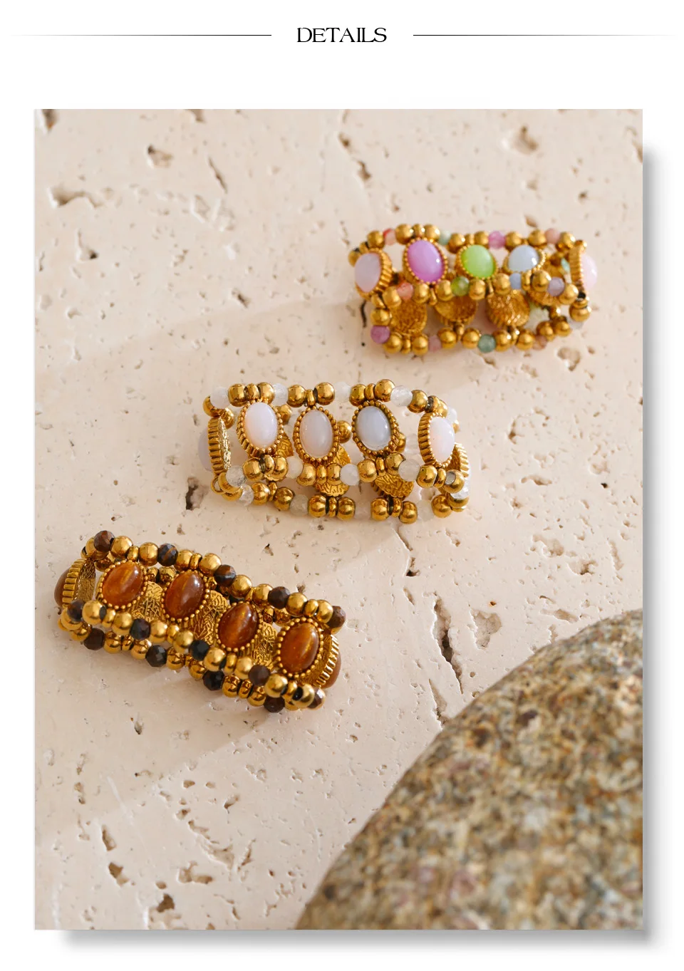 Yhpup 2026 Exklusiver Edelstahl-Perlenkettenring mit Elastizität, handgefertigt für Damen, beliebter Fingerschmuck und Accessoires – Detail 6