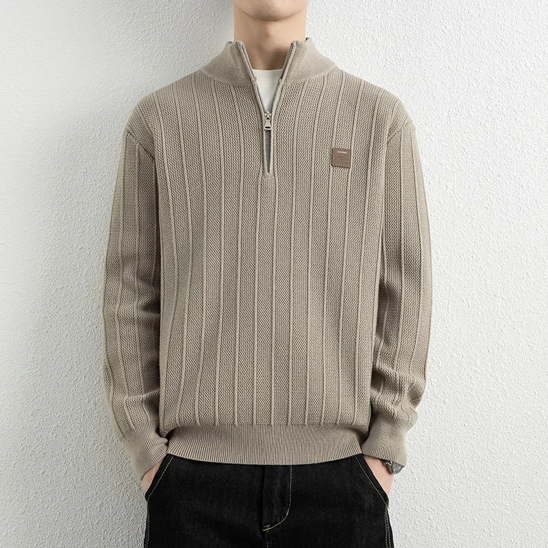 

Мужской осенне-зимний модный вязаный свитер на молнии с маленькой этикеткой, теплый и слинг, универсальный длинный топ све