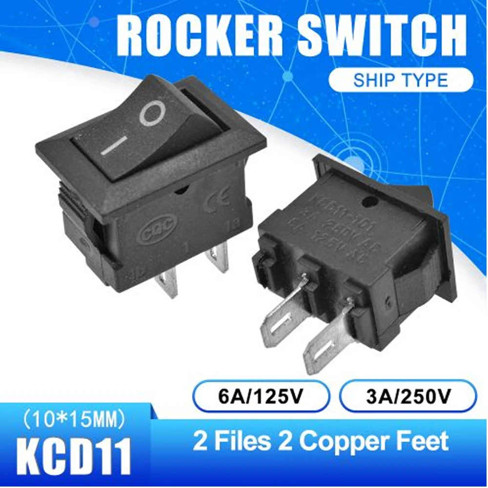 Push Button Switch 10x15mm SPST 2Pin 3A 250V KCD1 Snap-in On/Off Boat Rocker Switch 10MM*15mm Mini Black for Car Truck RV ATV