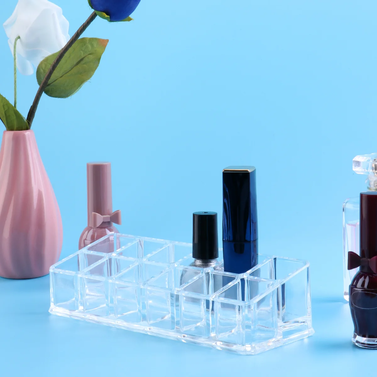 Trapezoid Makeup Organizer ลิปสติกผู้ถือตู้แร็คมาสคาร่าขาตั้ง CLEAR Practical