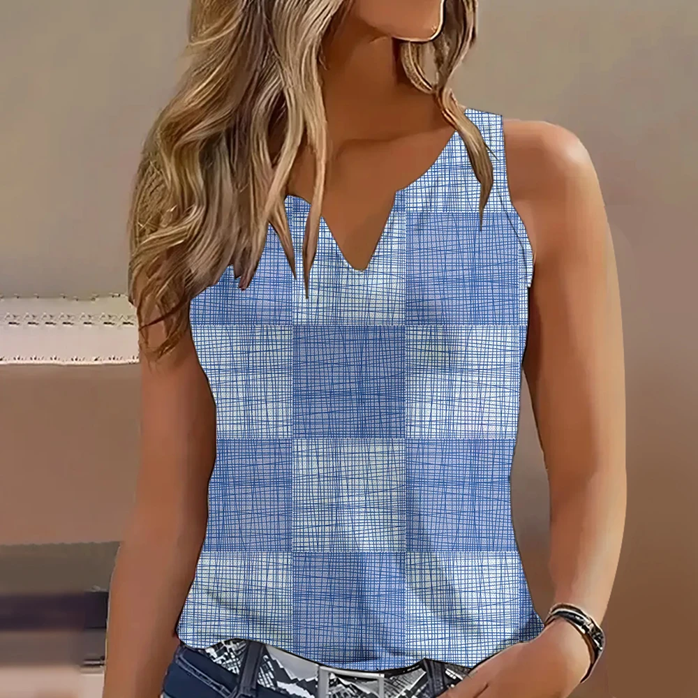 Vest Trendy Women's Sleeveless V-neck Tank Tops Summer Spring Sportwear T-shirts & Blouse Purple 3d Block Printed Pullovers Tees