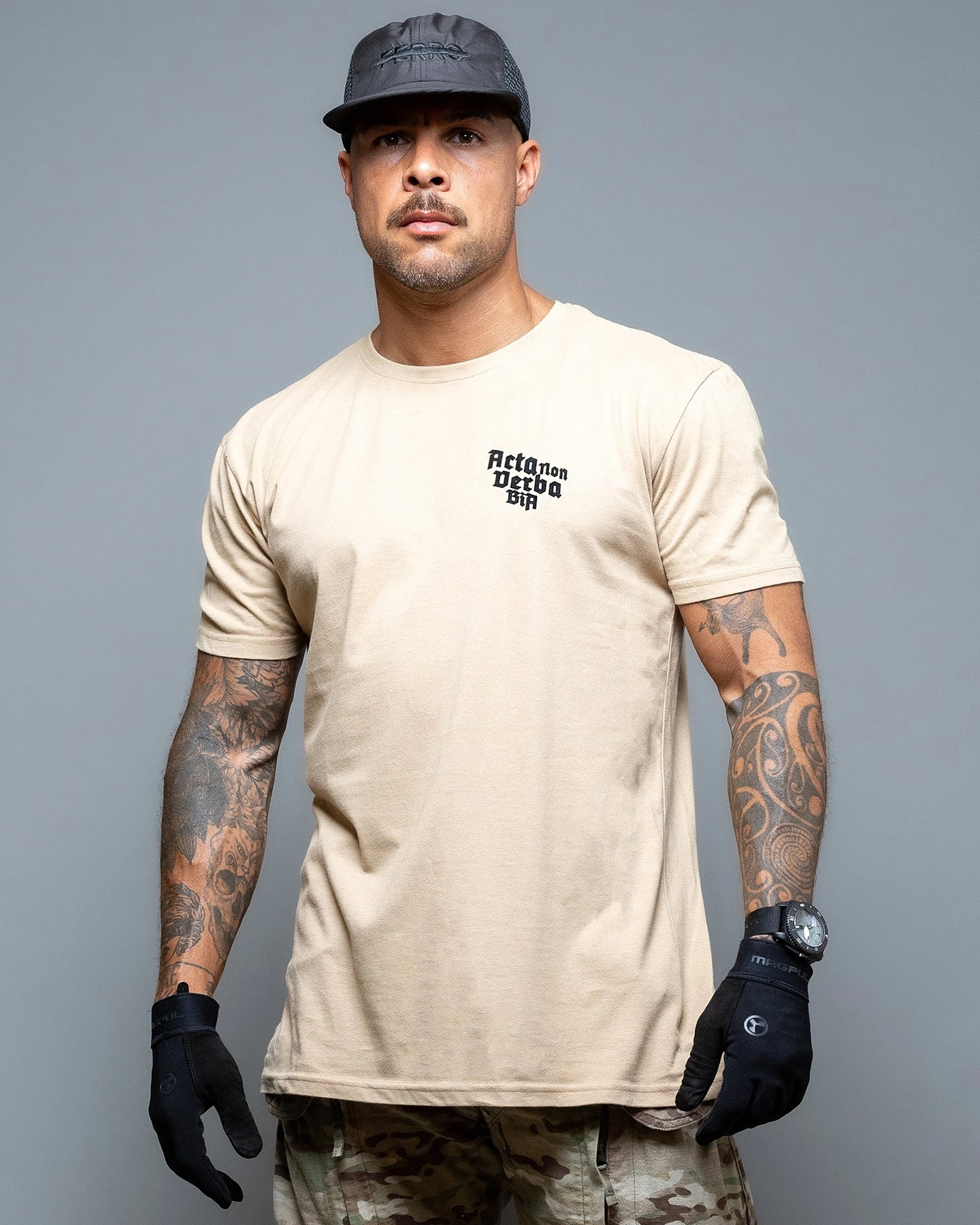 Acta Non Verba BIA Military Training Tactics Brand Graphic Tee Cotton Men Women T-Shirt Outdoor Workout Top