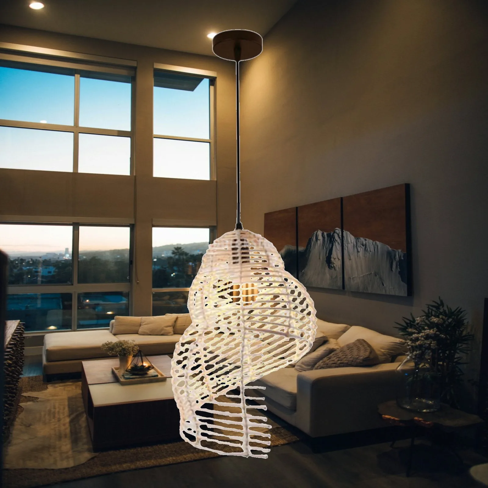Wicker Ceiling Pendant Light for Kitchen Island Bamboo Lantern Lamp Shade Handmade Chandelier Art Decor