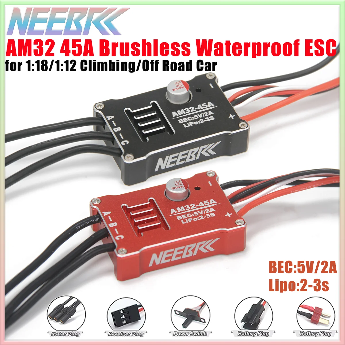 NEEBRC AM32 45A ESC sans balais étanche 2-3S pour voiture 1/12 1/18 RC MN82 MN99S MN168 MN78 2322 2204 2205, pièce de jouet de mise à niveau du moteur