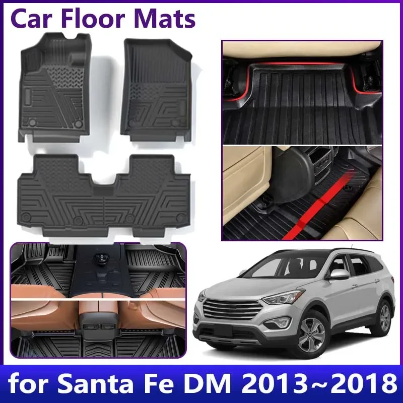 

Car Floor Mat For Hyundai Santa Fe 2013~2018 DM SWB Waterproof Universal Leather TPE Foo Pad Carpet Rug Cushion Auto Accessories