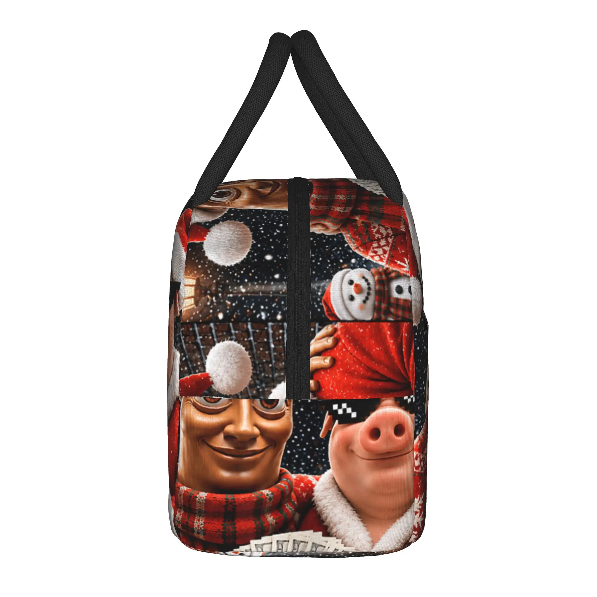 John Pork and Tung Tung Sahur Front Door Motion Chirstmas Lunch Bag  Kawaii Lunch Box Women Outdoor Picnic Portable Cooler Bag
