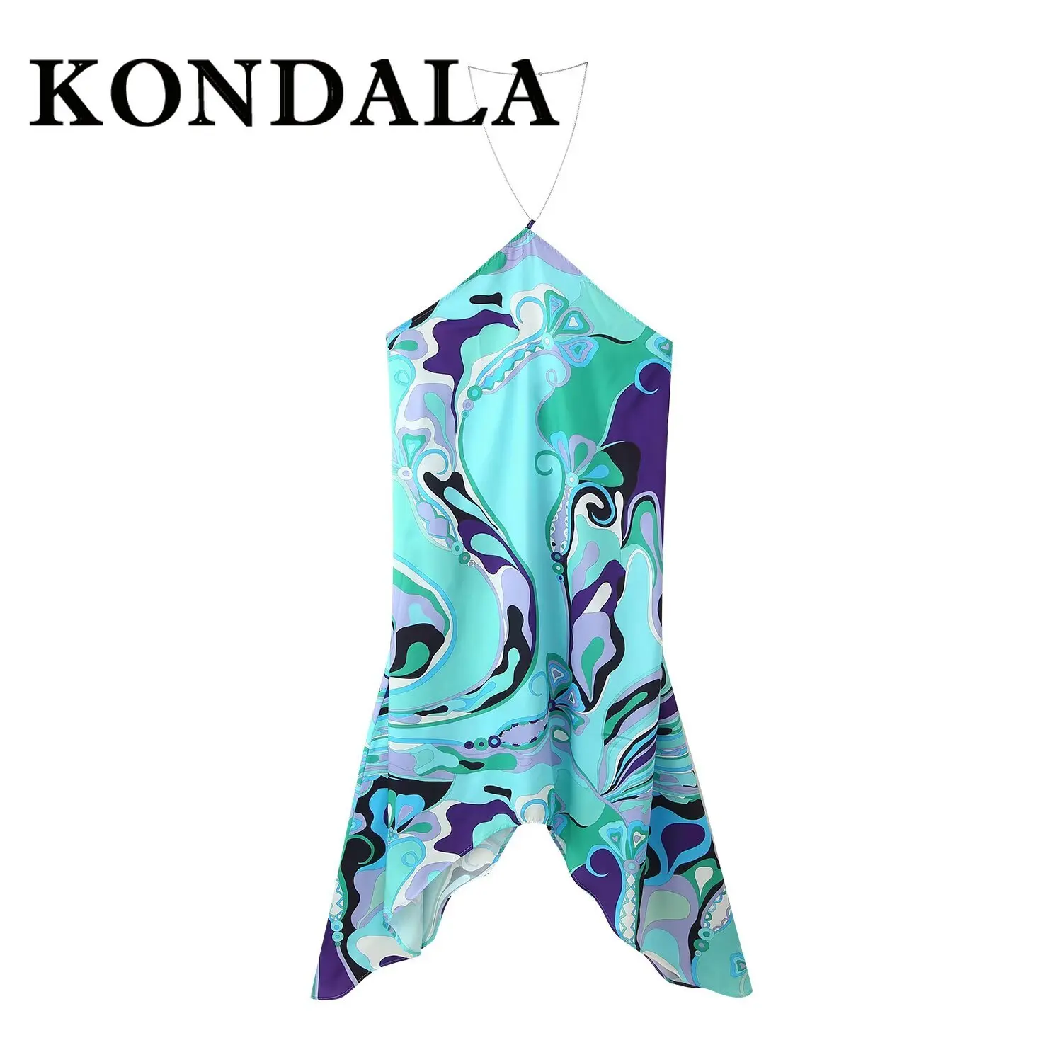 KONDALA Elegancka, seksowna sukienka letnia 2025 z nadrukiem, damska sukienka z dekoltem, modna sukienka Y2K, długa sukienka bez pleców, na imprezę, plażę, wakacje, codzienna sukienka typu vestidos