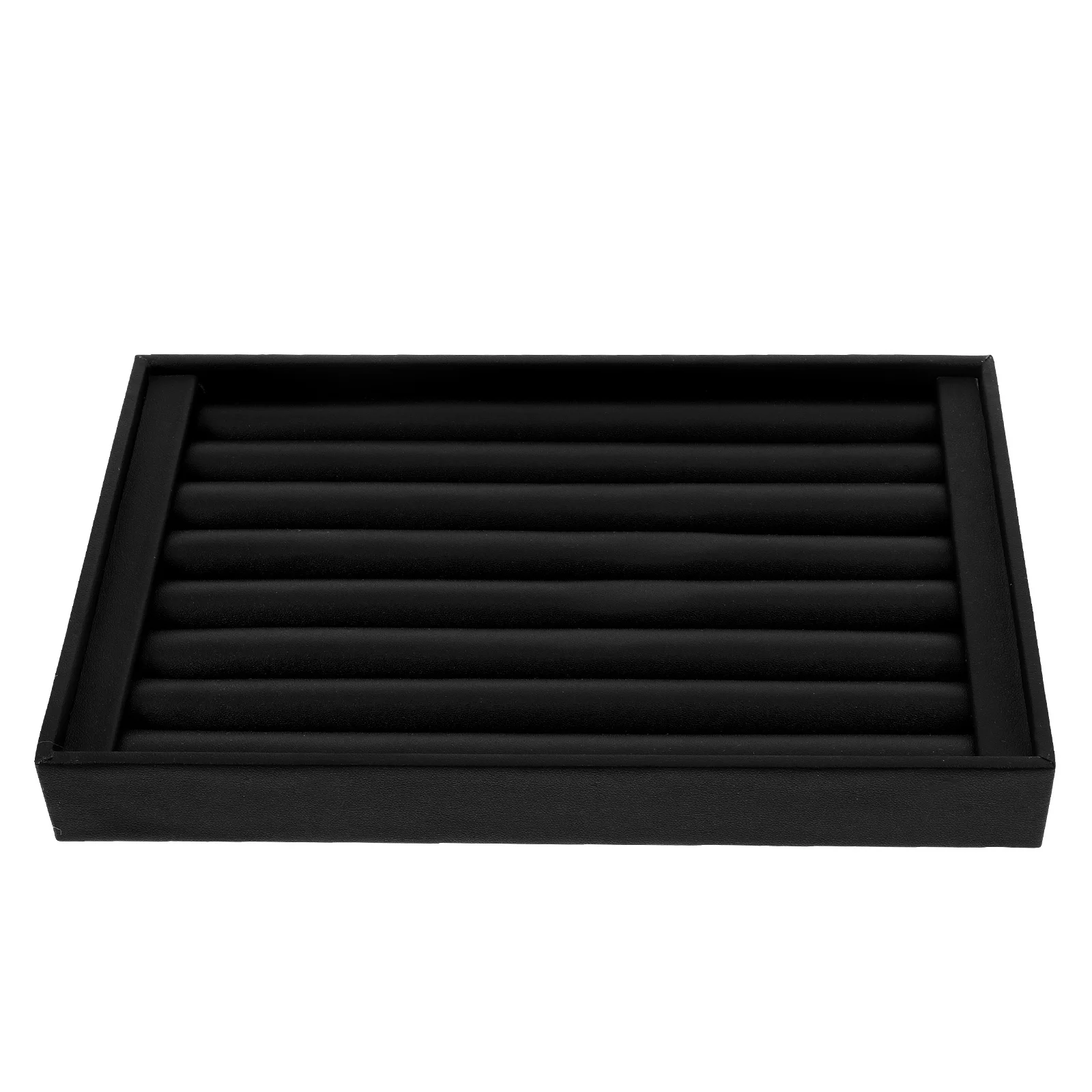 

PU Black Ring Stud Earring Display Tray Organizer Flannel Lined Jewelry Storage Box Holder for Rings Earrings