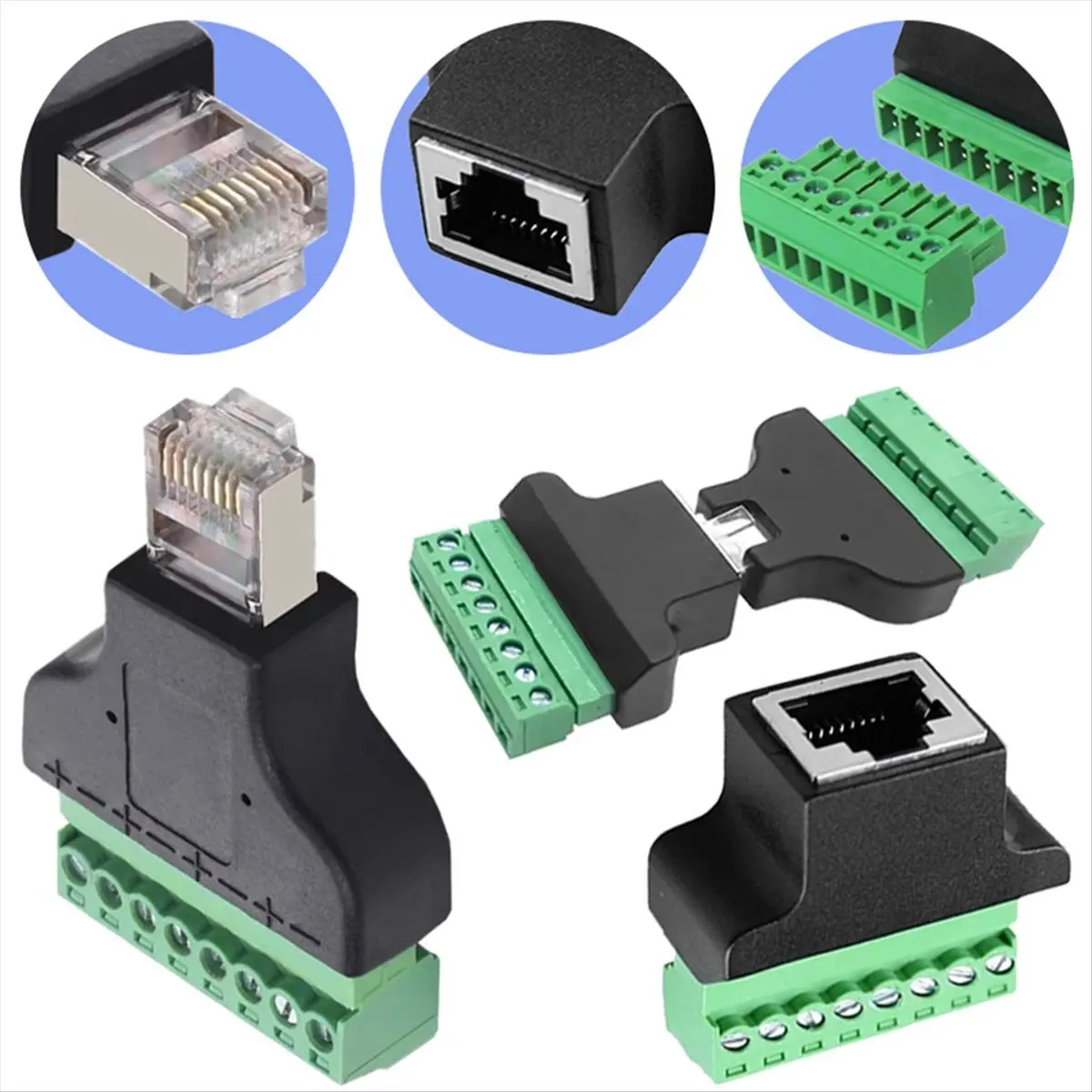ABIU RJ45 Network Adapter Male Female Plug to 8 Pins Screw Terminal RJ45 Jack Socket Connector Internet Cable DVR Accessories