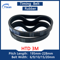 HTD 3M Timing Belt Length 195 198 201 204 207 210 213 216 219 222 225 228mm Width 6/9/10/15/20mm Sweeper Washing Machine Belt