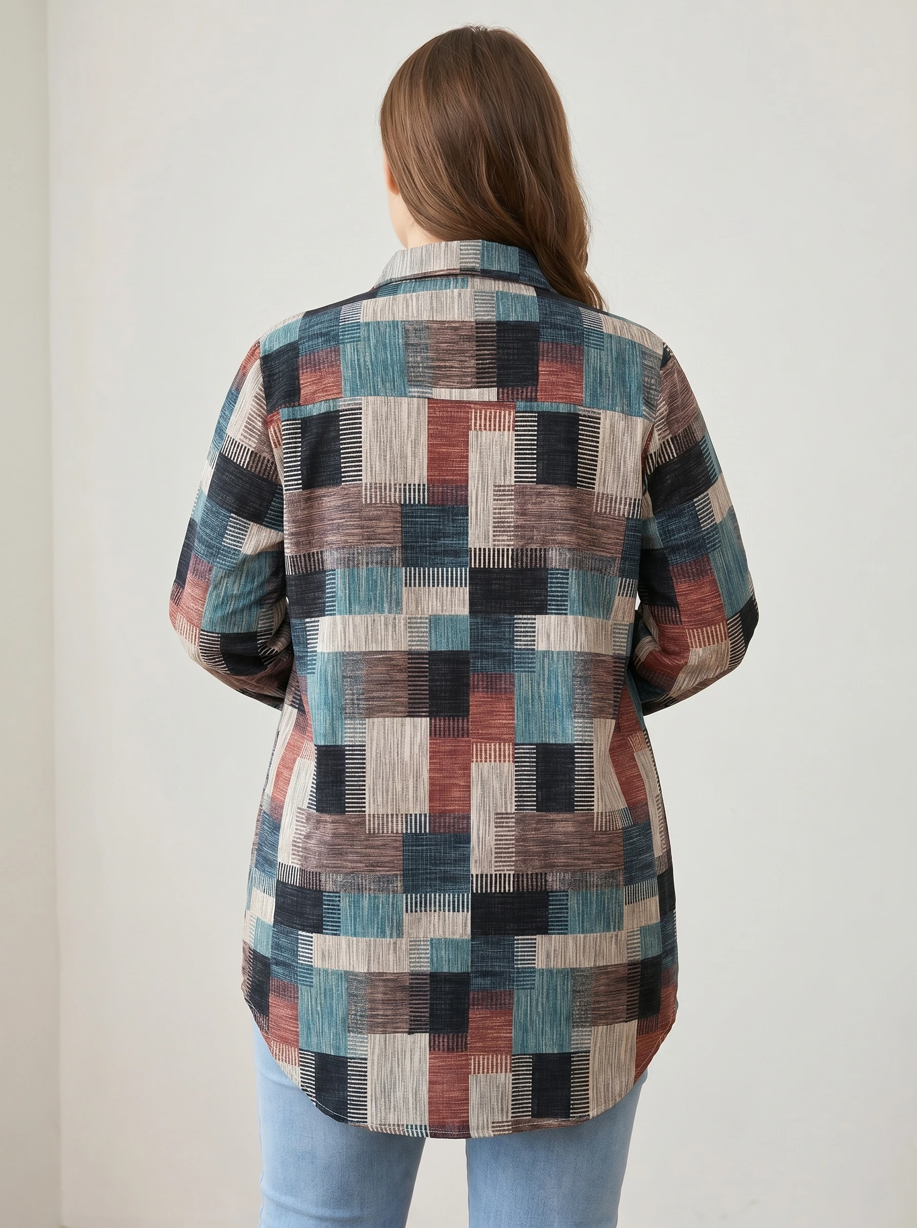 Gadinus Plus Size Women's Plaid Shirt Long Sleeve Button Down Collared Blouse Loose Fit Tunic Top with Chest Pocket 4