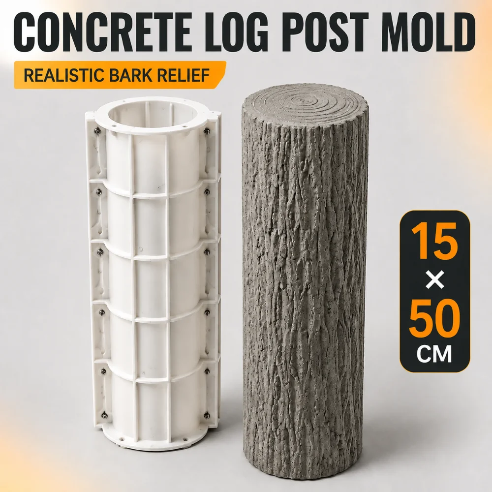 15x50cm Concrete Molds & Cement Molds, Realistic Bark Log Post Mold for Garden Edging Border, Reusable DIY Concrete Mold