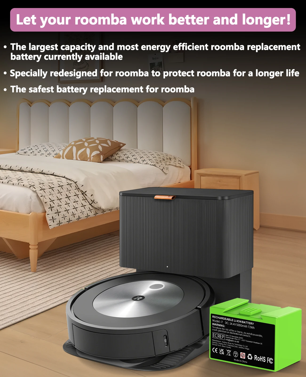 14.4V 5000mAh Replacement i7 Battery For iRobot Roomba e and i Series i7+ e5 7150 7550 i3 3150 i3+ 3550 i4 4150 i4+ 4624864