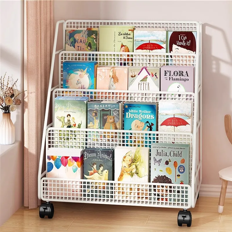 Aoliviya Bookshelf Floor Storage Rack Children's Trolley Picture Book Storage Rack Baby Simple Floor Mobile Multi-Layer Househol