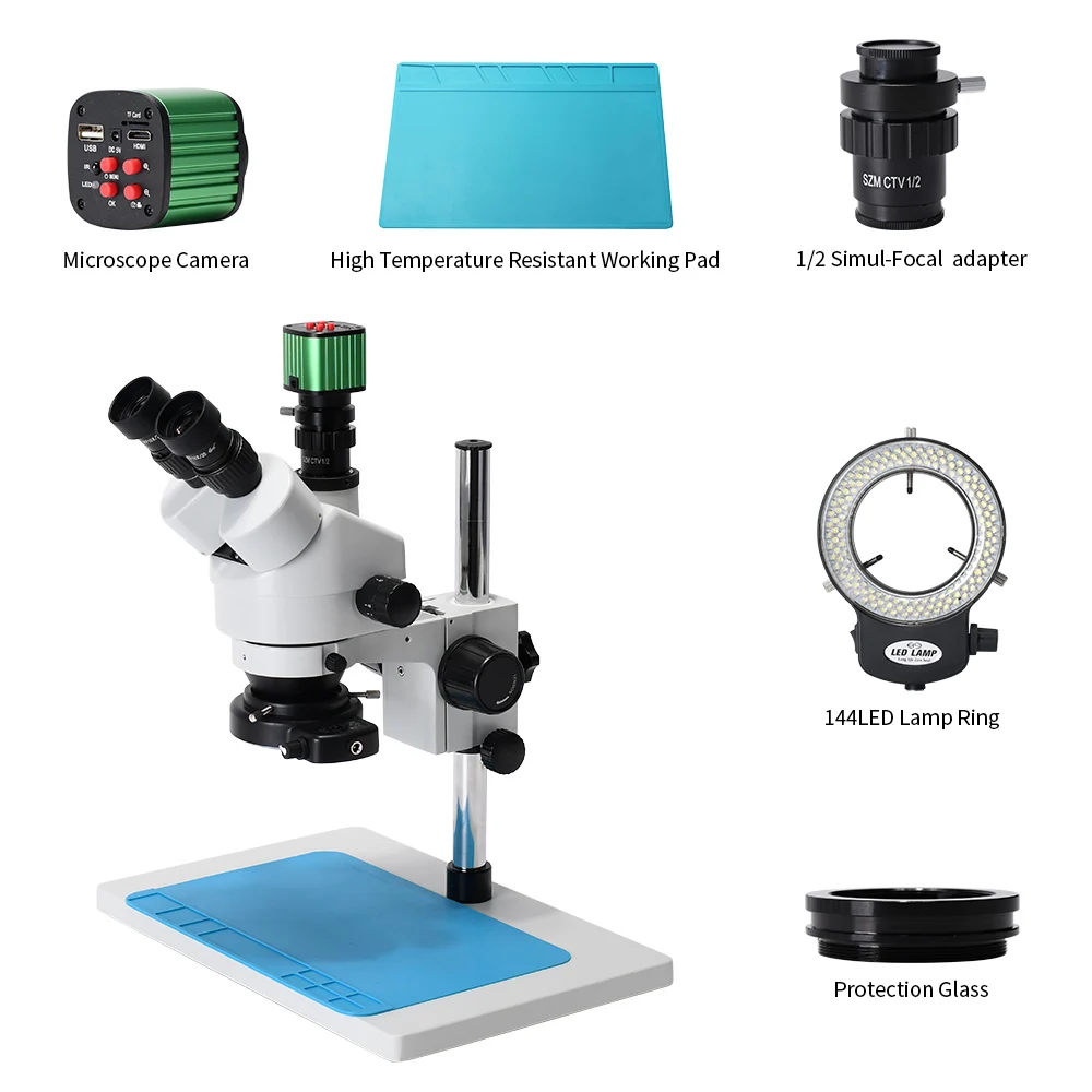 7X-45X Simul-Focal Trinocular Stereo Microscope 24MP HD-MI Digital USB Industry Microscope Video Camera for Soldering Repair