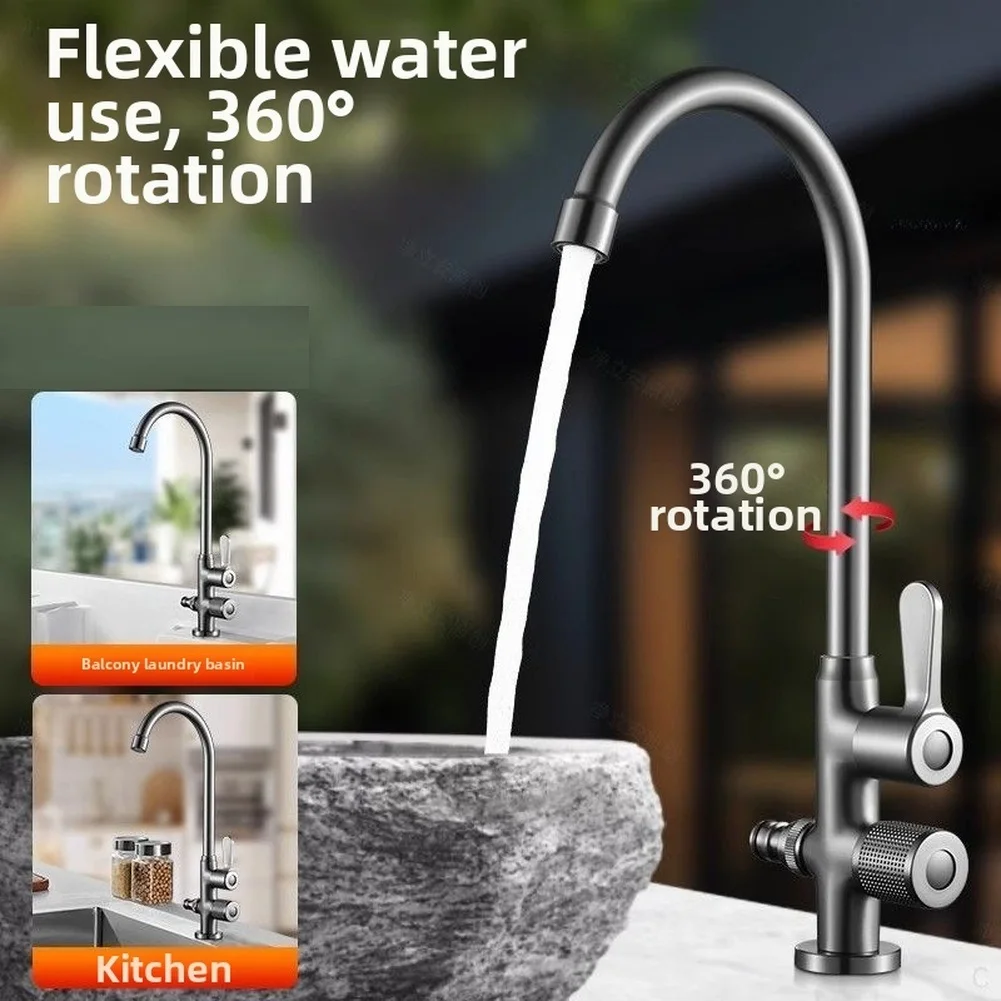 Alloy Outdoor Faucet with Dual Independent Switches and 360 Rotation Spout for Garden Sink and Exterior Water Points