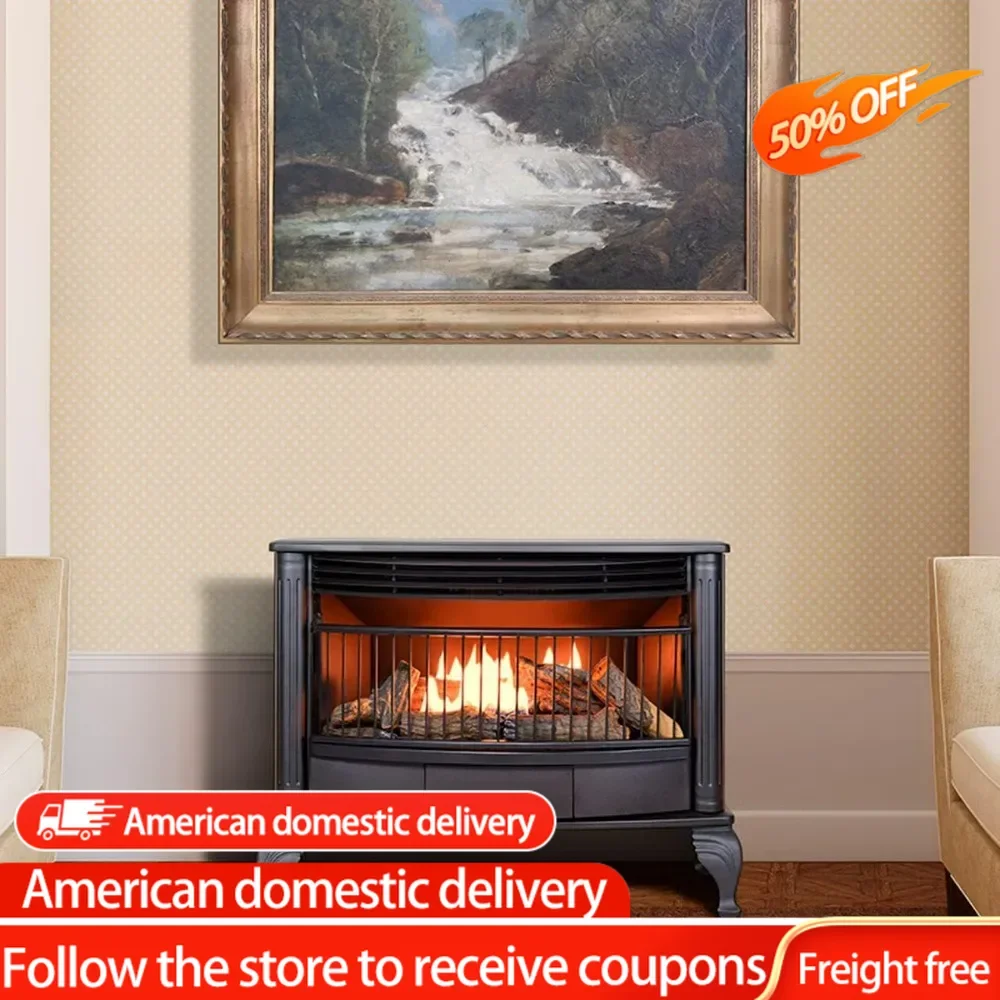 

Ventless 25,000 BTU Space Saving Free Standing Dual Fuel Fireplace with Built In Thermostat Control Heats up to 1,